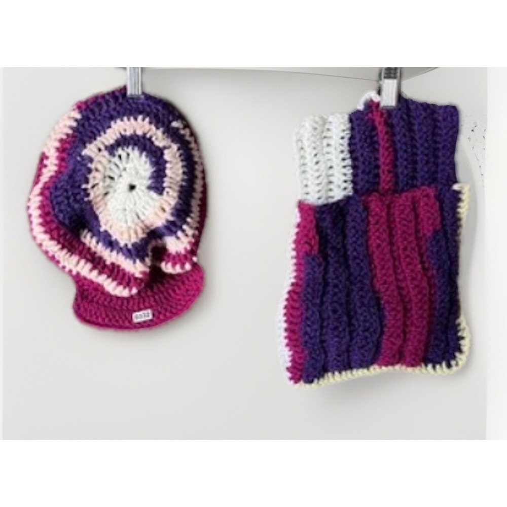 Women's Handmade Pink‎ Purple Retro Crotchet Hipster Festival Hippie Hat And Bag